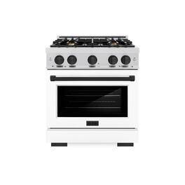 ZLINE - Autograph 30 in. Freestanding Select Satin Steel Gas Range w/ White Door & Black Accents - Satin Stainless Steel