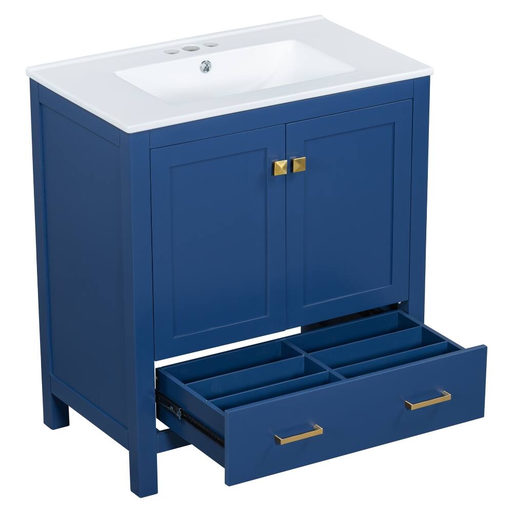 Alt View 10. Loheer - Loheer 30 inch Blue Bathroom Vanity with Single Sink, Solid Wood Frame Freestanding Cabinet - Blue.