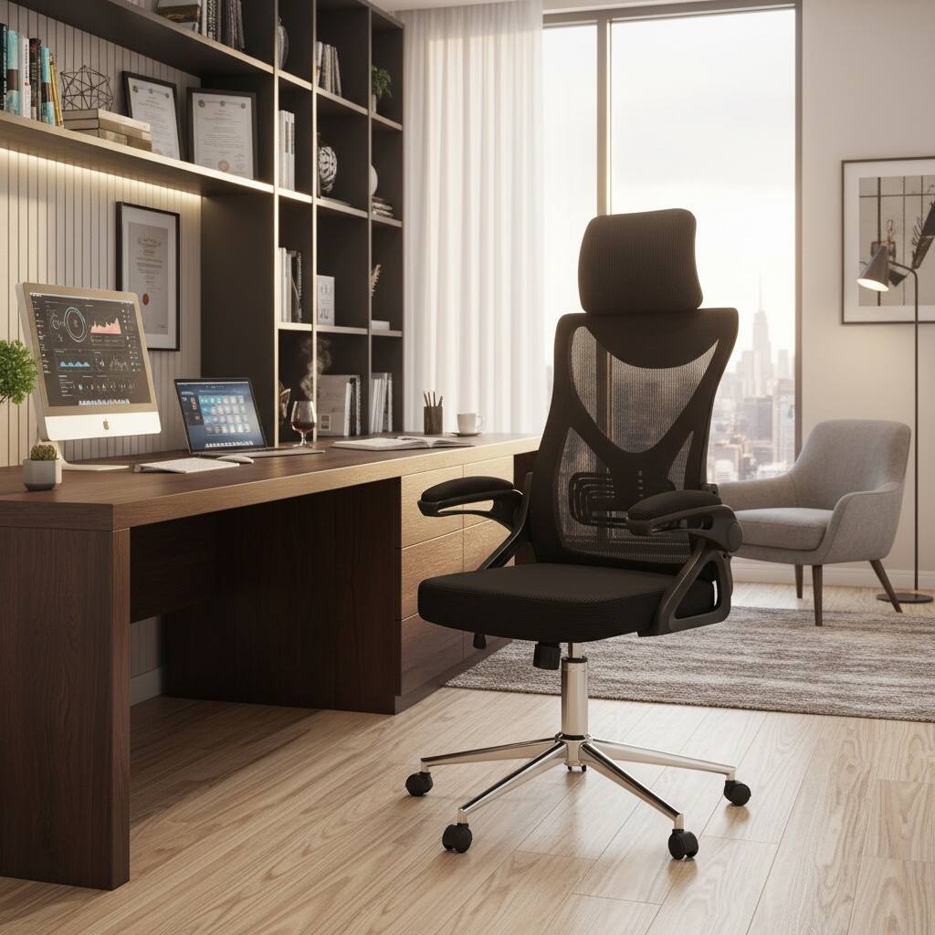 Alt View 5. Forest'nSky - Techni Mobili Ergonomic Office Chair with Adjustable Headrest & Lumbar Support, Black - Black.