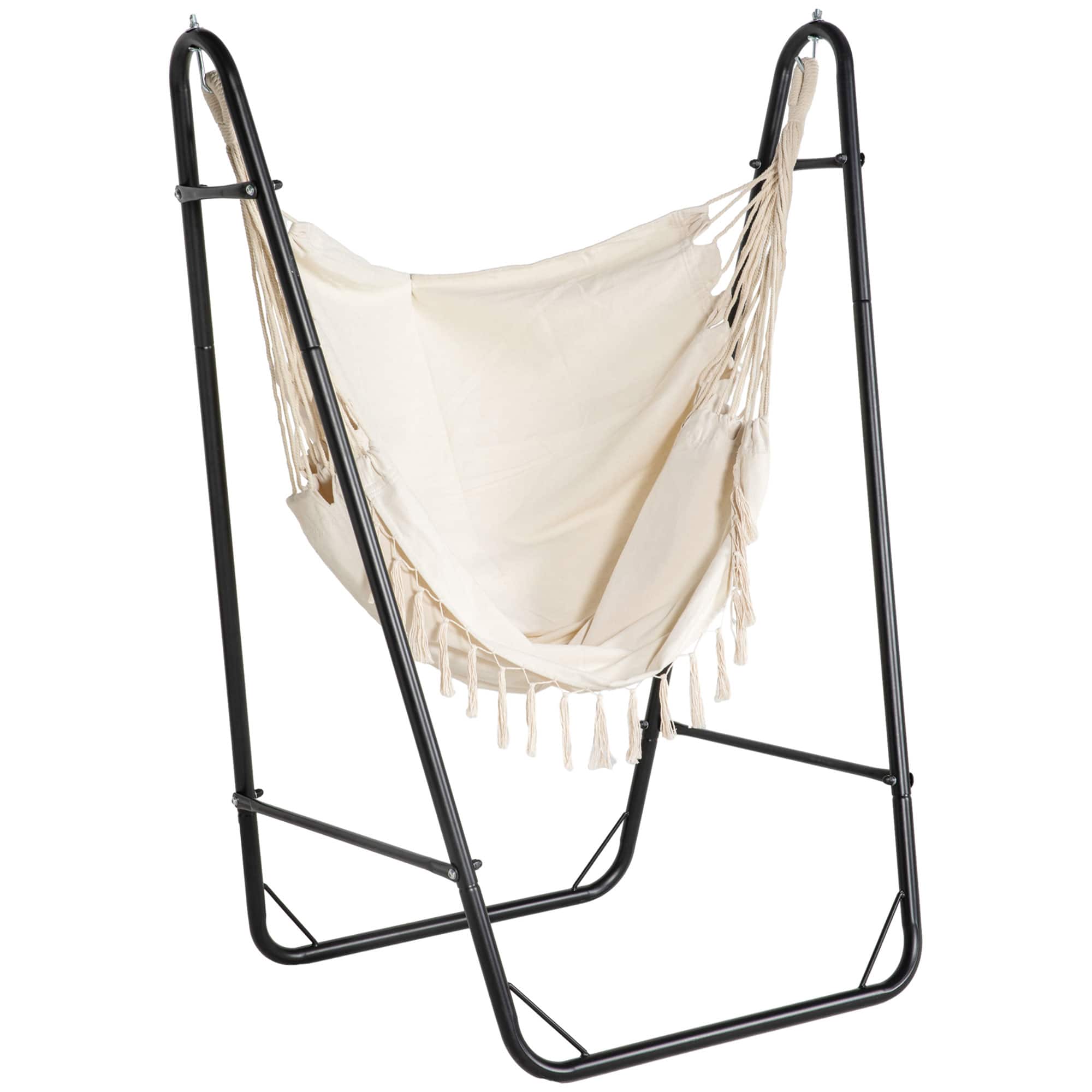 Outsunny - Patio Hammock Chair with U Shape Stand, Outdoor Hammock Swing Hanging Lounge Chair with Side Pocket - Cream White