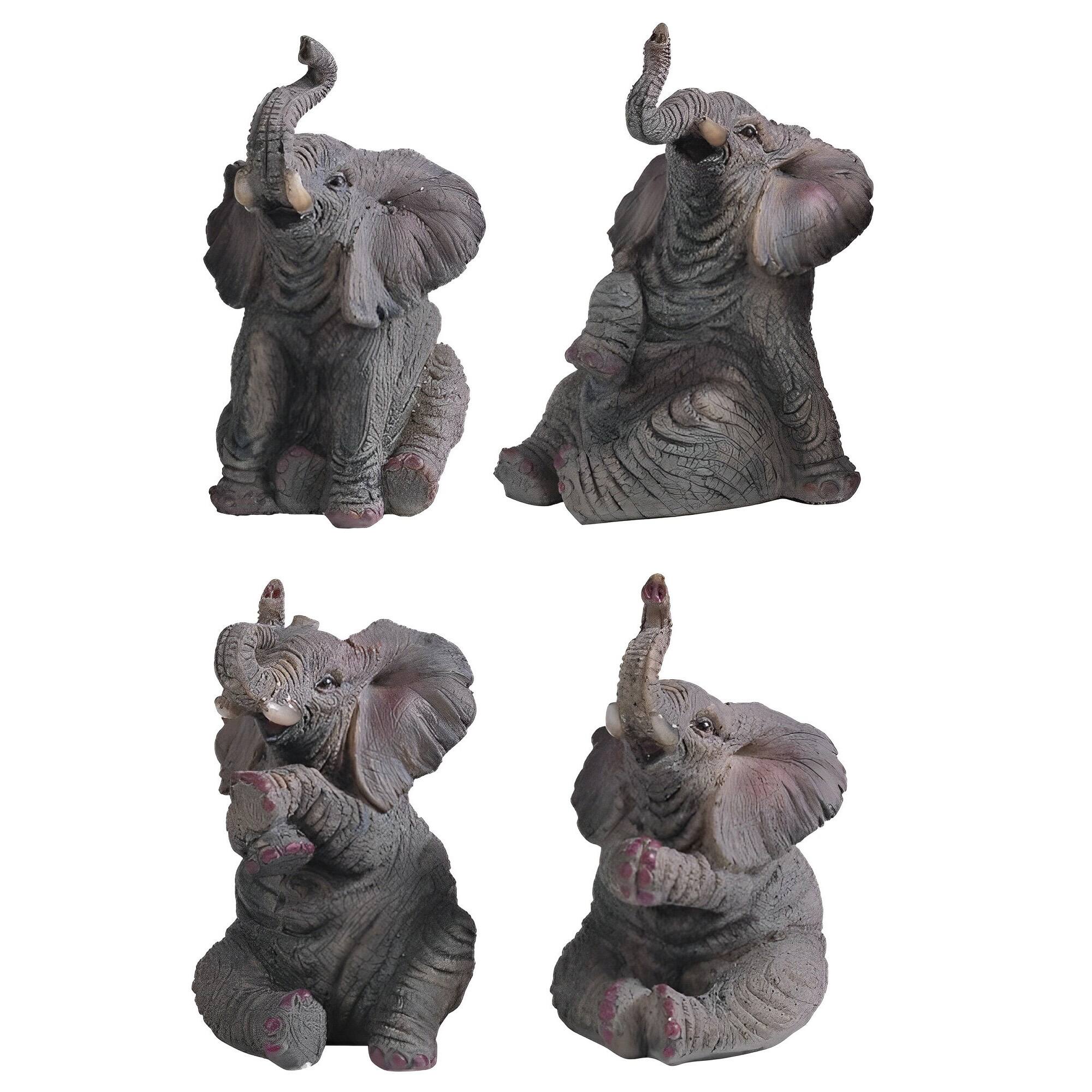 FC Design - 4-PC Lovely Elephant in Different Poses 4"H Figurine Set Office Desk Tabletop Home Decor Gift - Multi-Color