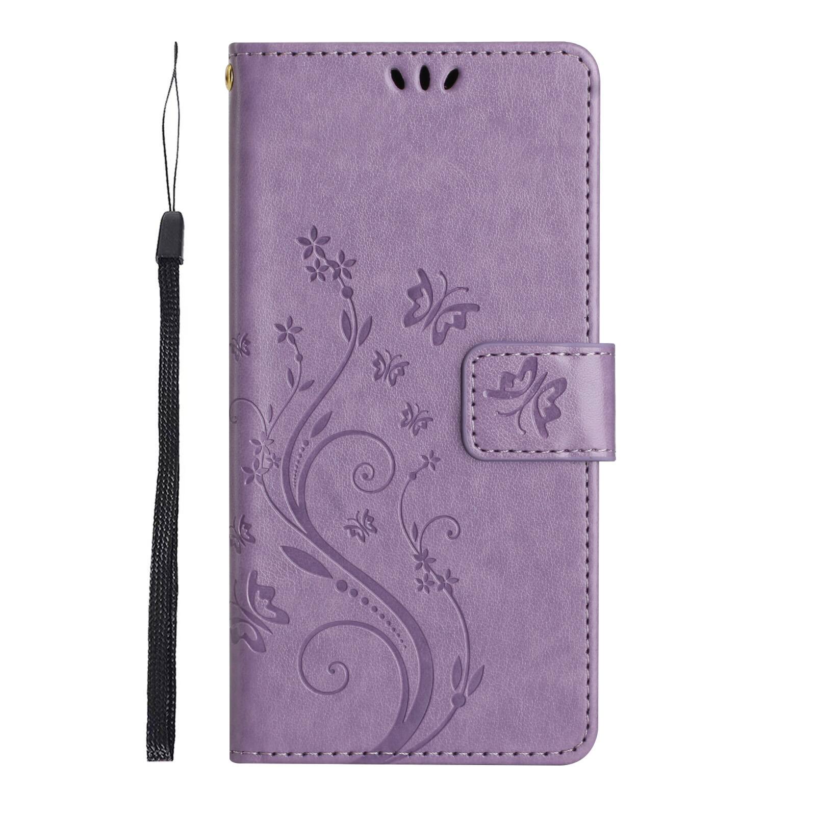 Alt View 4. Dteck - Wallet Case for Apple iPhone 18 Pro, Butterfly Floral PU Leather Flip Card Slots Cash Pocket Kickstand Strap Cover - Lightpurple.