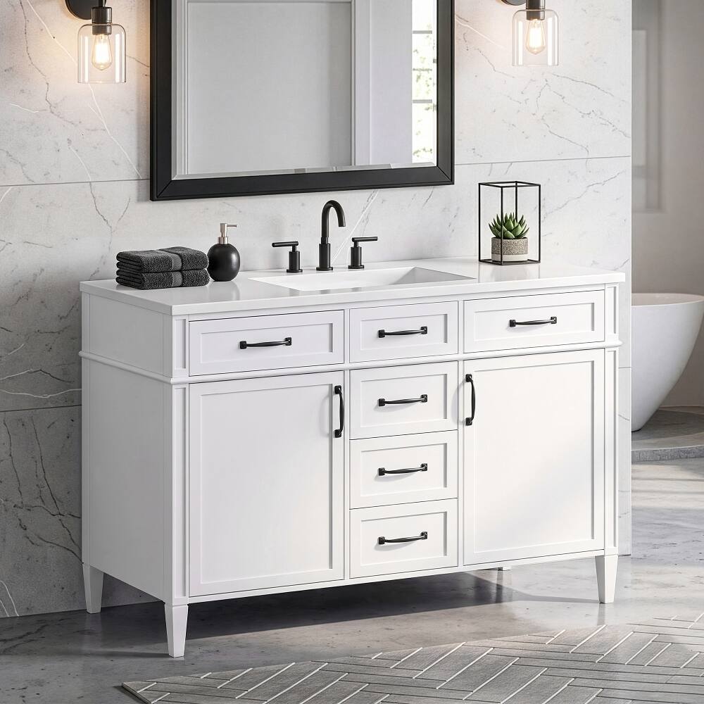 Alt View 4. Loheer - Loheer 48 inch bathroom vanity Freestanding Cabinet White - White.