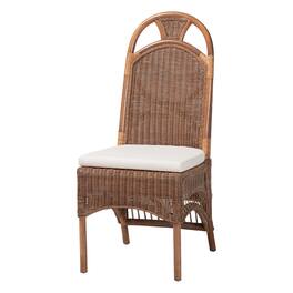 bali & pari - Raya Natural Rattan Dining Chair - Handcrafted Wicker Accent Chair with High Arched Back and Cushioned Seat - Brown