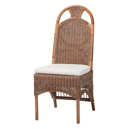 Front. bali & pari - Raya Natural Rattan Dining Chair - Handcrafted Wicker Accent Chair with High Arched Back and Cushioned Seat - Brown.