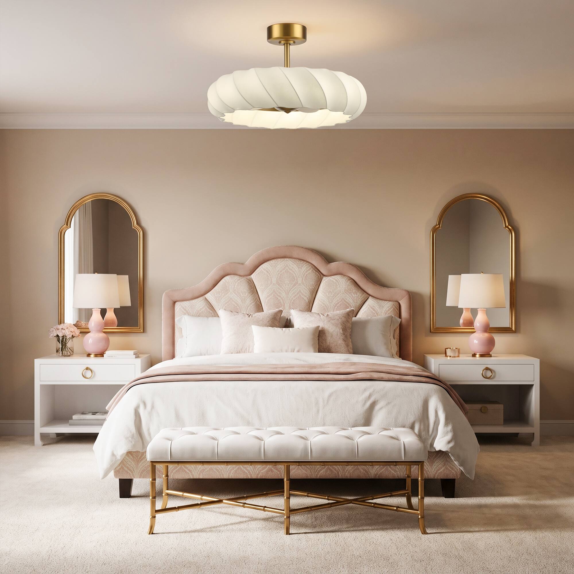 Back. Parrot Uncle - 30" Luxury Modern Silk Fandelier Ceiling Fan with LED Light, 6-Speed Reversible Motor and Remote Control - Brass.