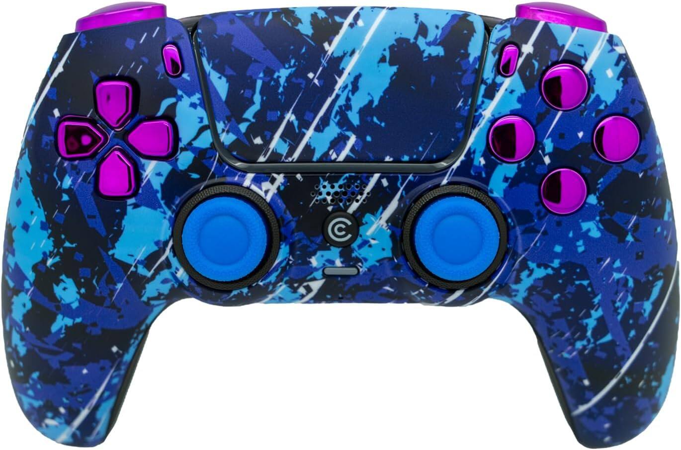 Front. Custom Controllerzz - Custom Wireless Controller for PS5 - Midnight Surge & Purple Chrome Inserts.