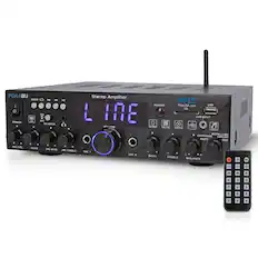 PDA4BU
Stereo Amplifier
PYLE
PyleUSA.com
MODE HH HI I O ON - EO OFF
POWER TALKOVER
MIC/VOL ECHO MIC-BASS MIC-TREBLE
MIC 1
MIC 2
BASS
TREBLE
BALANCE
LINE INPUT
OPTICAL
REMOTE
USB SD
CD/PHONO MUTE
DIGITAL/LINE MP3/BT
DVD
MUTE
MUSIC
0 1 2 3 4 5 7 8 9
REMOTE
PYLE
PyleUSA.com
USB SD
LINE INPUT
CD/PHONO MUTE
DIGITAL/LINE MP3/BT
DVD
MUTE
MUSIC
0 1 2 3 4 5 7 8 9