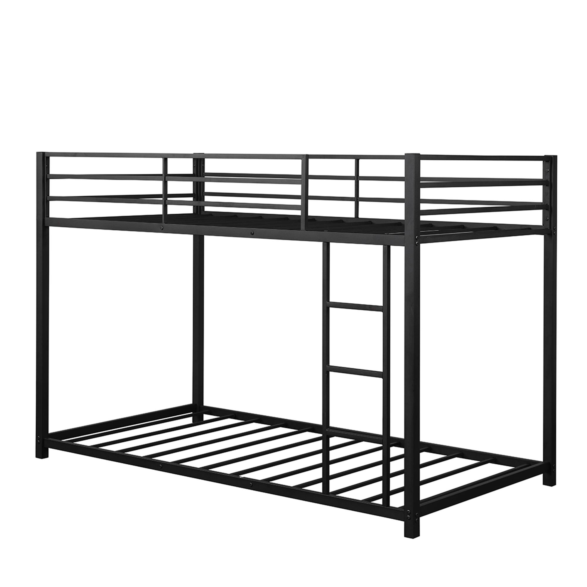 Alt View 7. Gymax - Gymax Twin Over Twin Bunk Bed Metal Platform Bed Frame W/ Guard Rails & Side Ladder - Black.