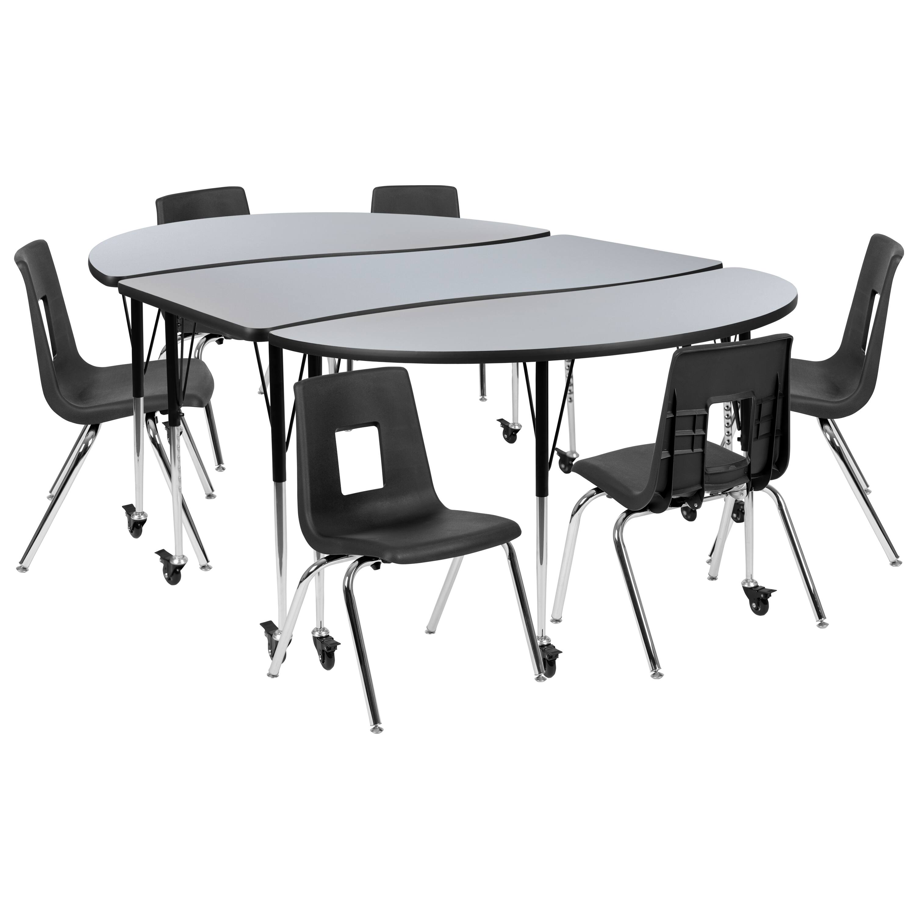 "Flash Furniture - Emmy Mobile 86"" Oval Wave Flexible Laminate Activity Table Set with 16"" Student Stack Chairs, Grey/Black - Gray" price history on PriceWatchPro