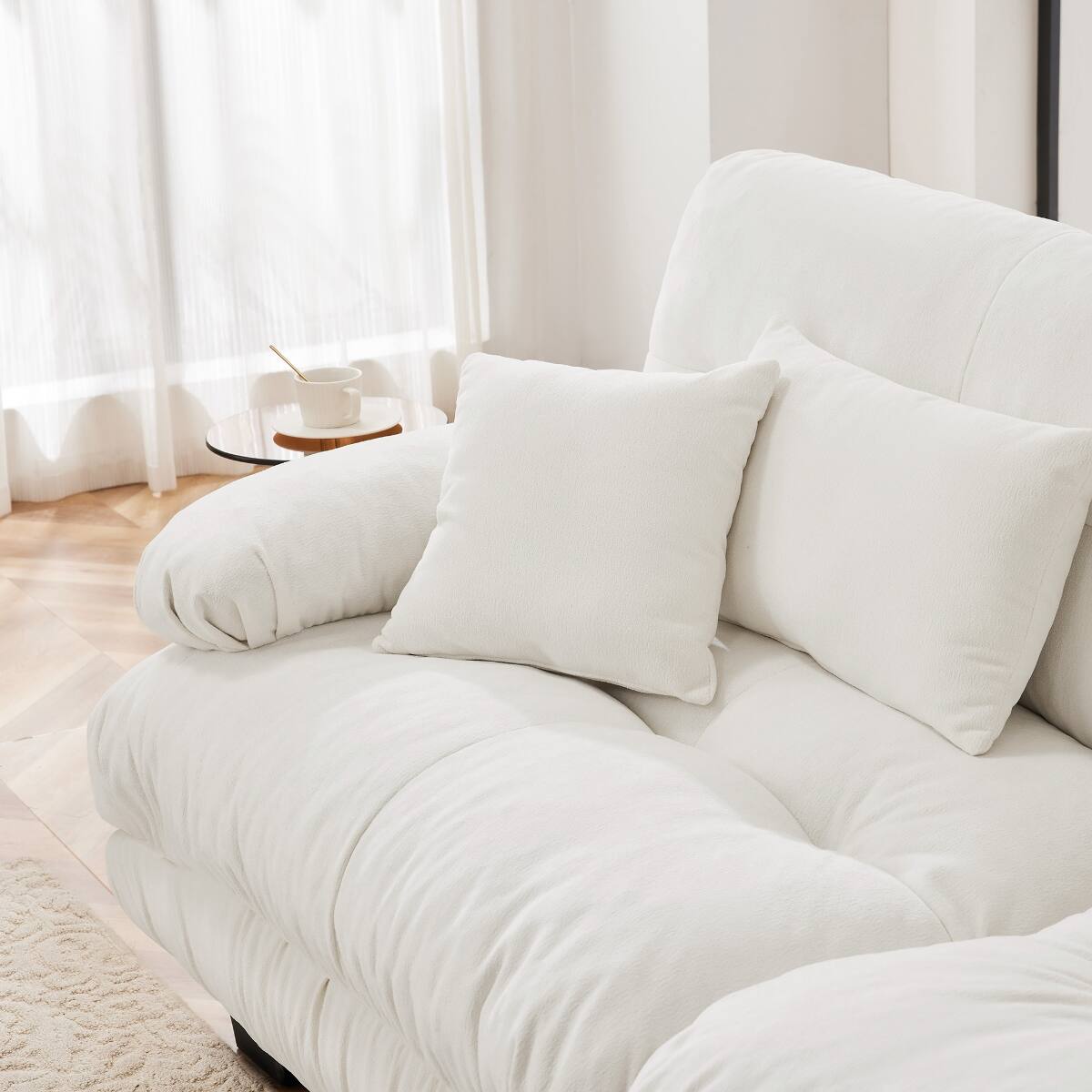 Alt View 1. Ropilly - Ropilly White Chenille Sofa Single Seat Armless Modular Accent Sofa with Pillows - White.