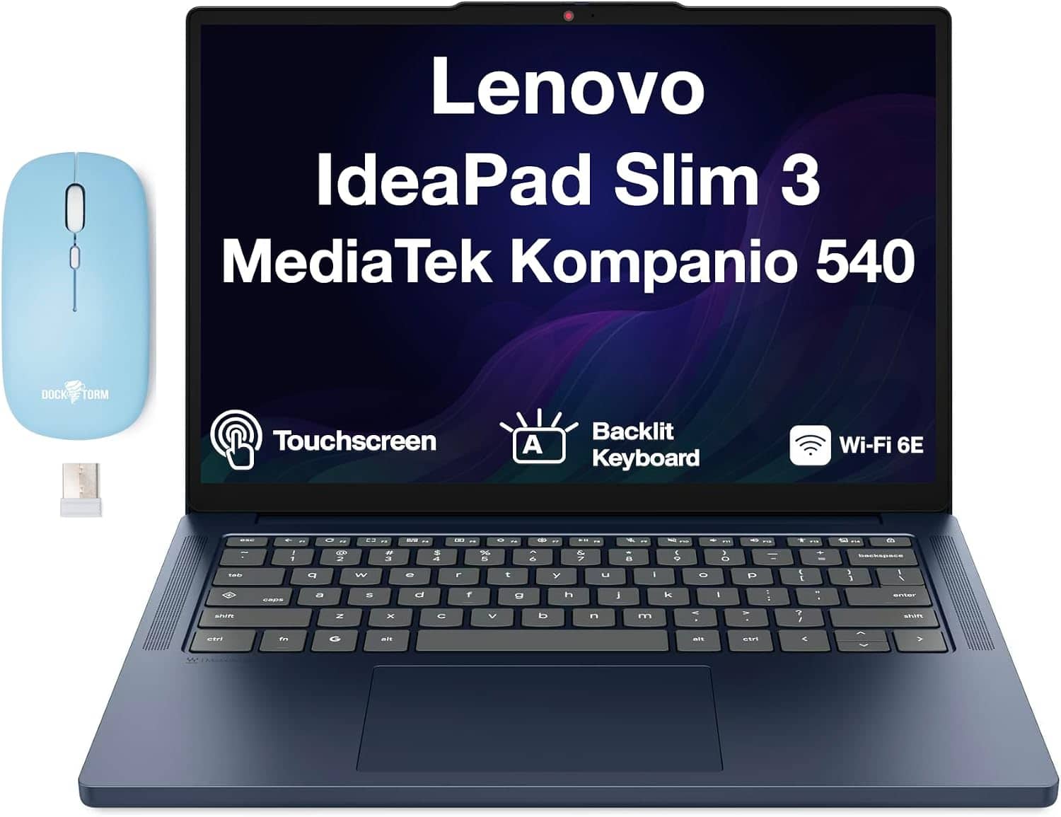 Lenovo - IdeaPad Slim 3 Chromebook 14-inch WUXGA Touchscreen MediaTek Kompanio 540 8GB RAM 128GB UFS SSD Chrome OS - Cosmic Blue