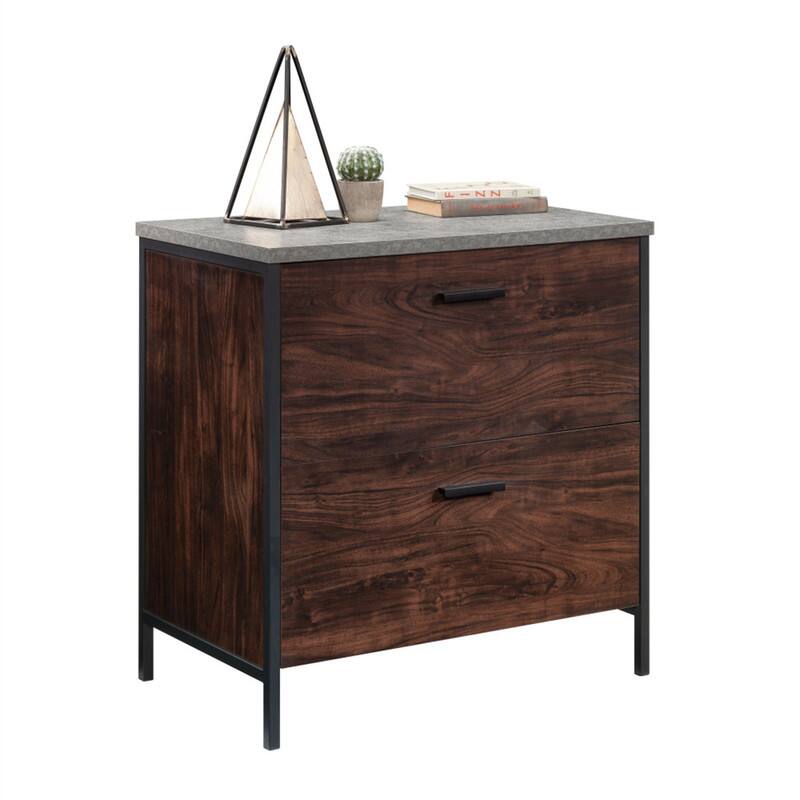 Alt View 2. HTUTWOO - Lateral File Cabinet with Full-Extension Slides - Wood 2-Drawer Filing Cabinet, Soft Close Drawers, Safety Interlock - Walnut.