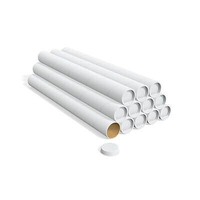 Front. Staples - 3" x 30" Mailing Tube with Caps, 12/Carton - White.