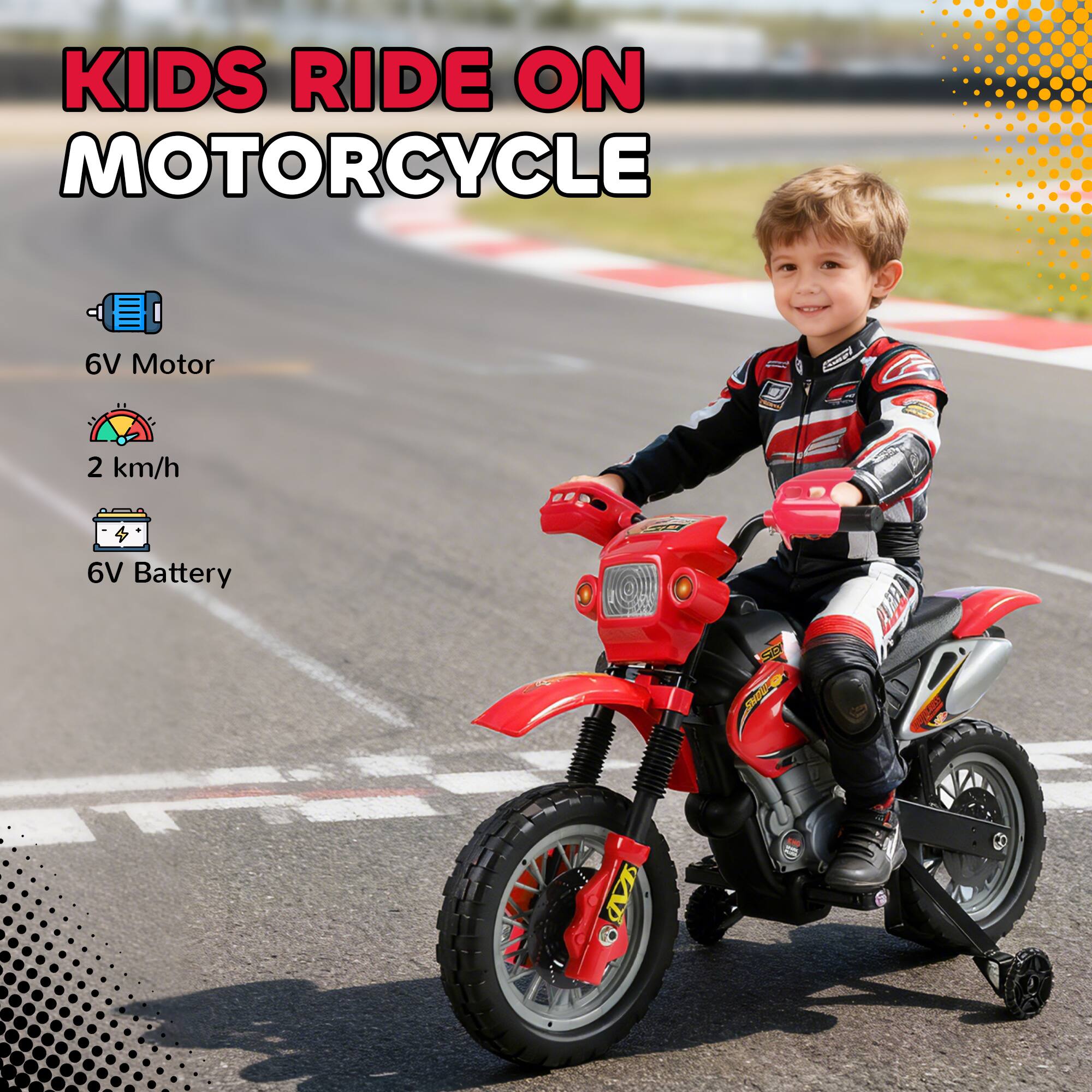 KIDS RIDE ON MOTORCYCLE

6V Motor
2 km/h
6V Battery