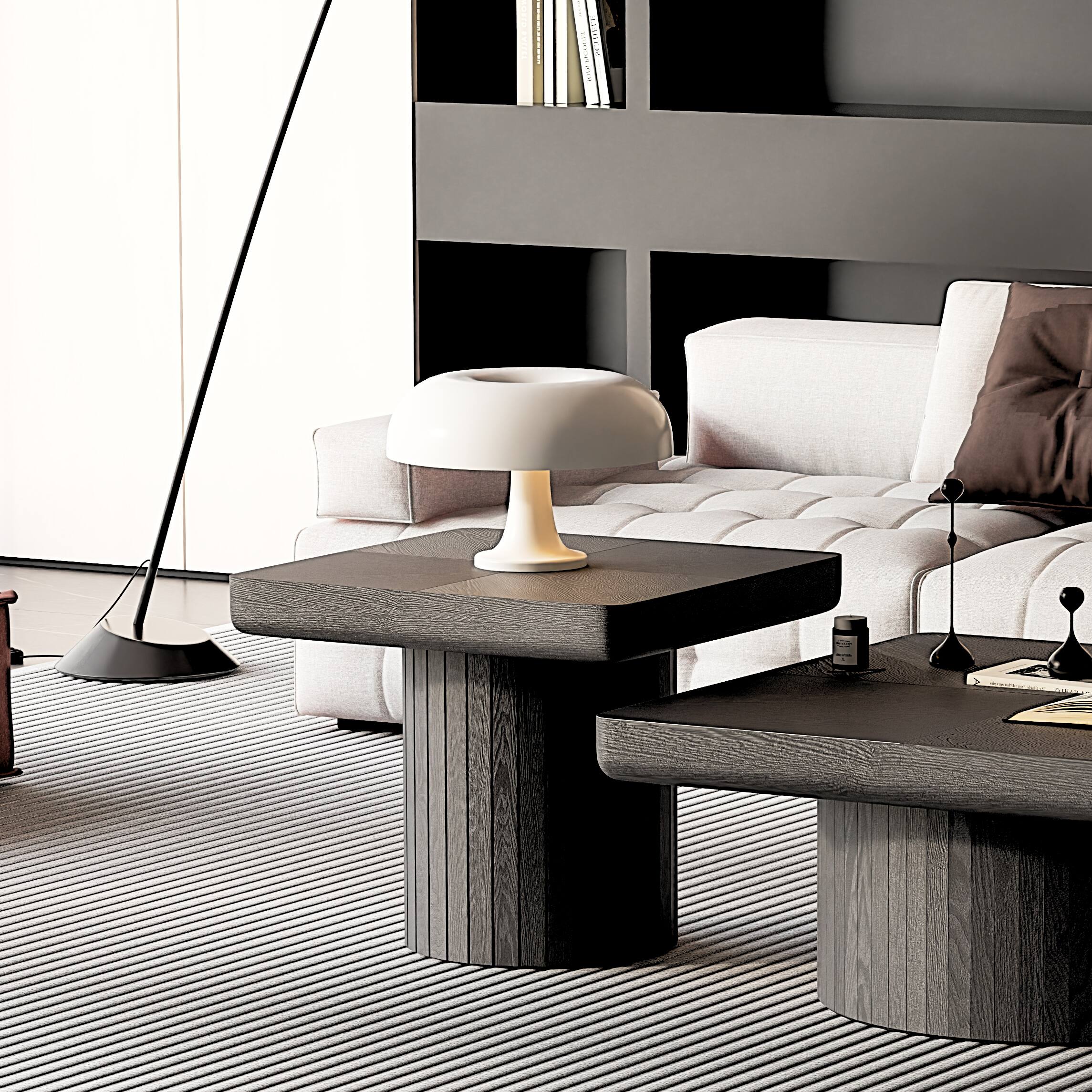 Back. Loheer - Loheer Modern Black Square End Table Solid Wood Veneer Side Table with Cylindrical Base for Living Room 23.6 Inch - Black.