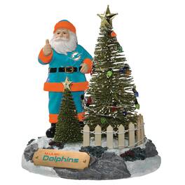 The Memory Company - Miami Dolphins Santa Figurine with LED Tree - Multicolor