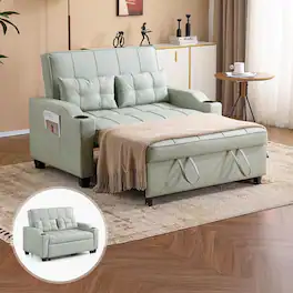Winado - Convertible Loveseat Sofa Sleeper Bed Daybed Pullout Fold Out with USB Ports, Cup Holders, Armrest for Living Room - Light Green