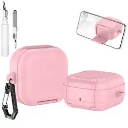 Dteck - Case for Samsung Galaxy Buds 4 / Buds 4 Pro with Phone Holder & Keychain,Leather Texture Earbuds Cover for Man Women - Pink