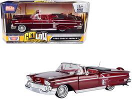 Motormax - 1958 Chevrolet Impala Convertible Lowrider with Red Interior "Get Low" Series 1/24 - Dark Red Metallic
