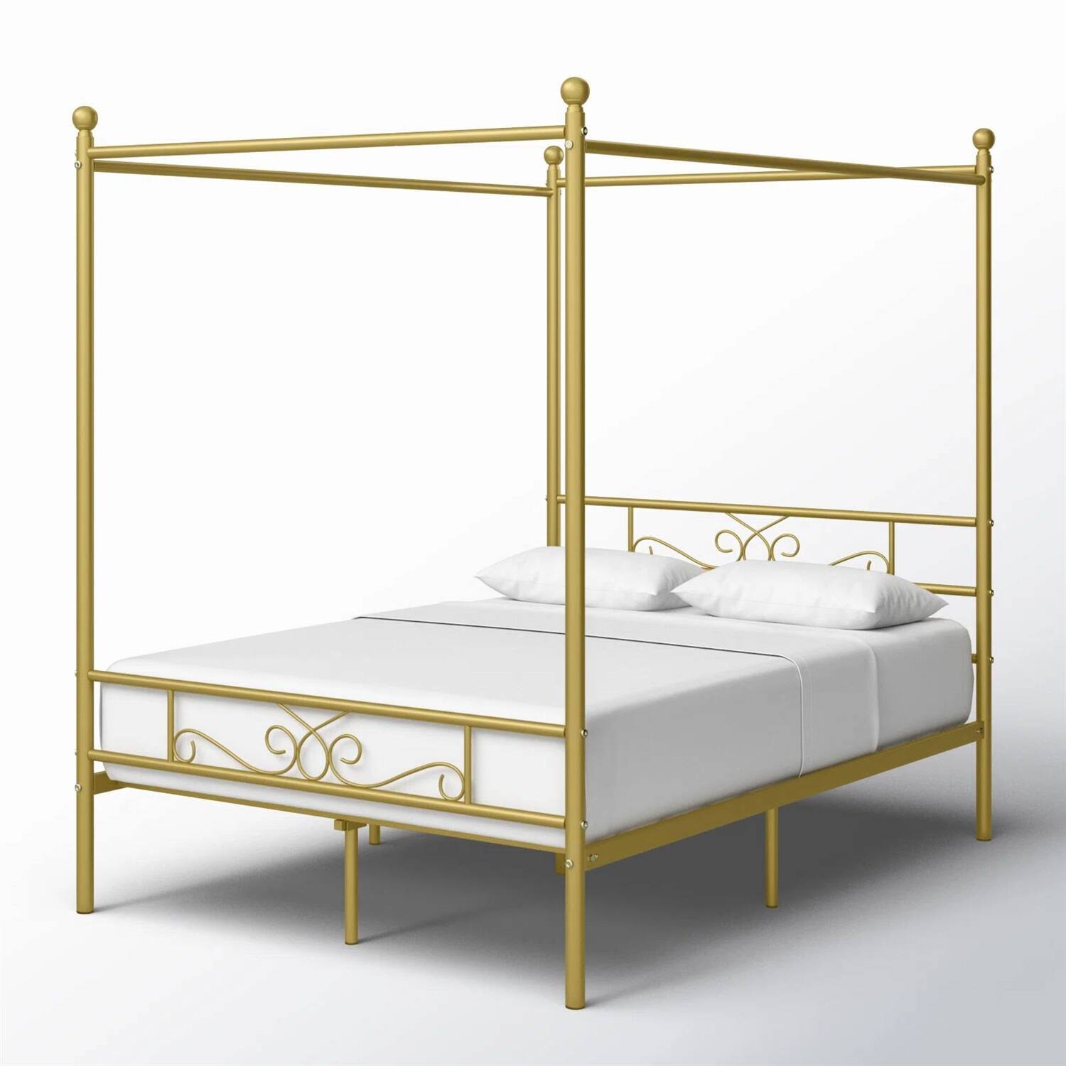 Back. Hivvago - Full size French Country Four Poster Metal Canopy Bed in Gold Finish - Gold.