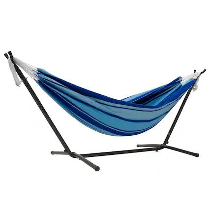 Front. Vivere - Vivere Double Cotton Hammock, Comfortable Daybed, Steel Stand, 9', Island Breeze - Island Breeze.
