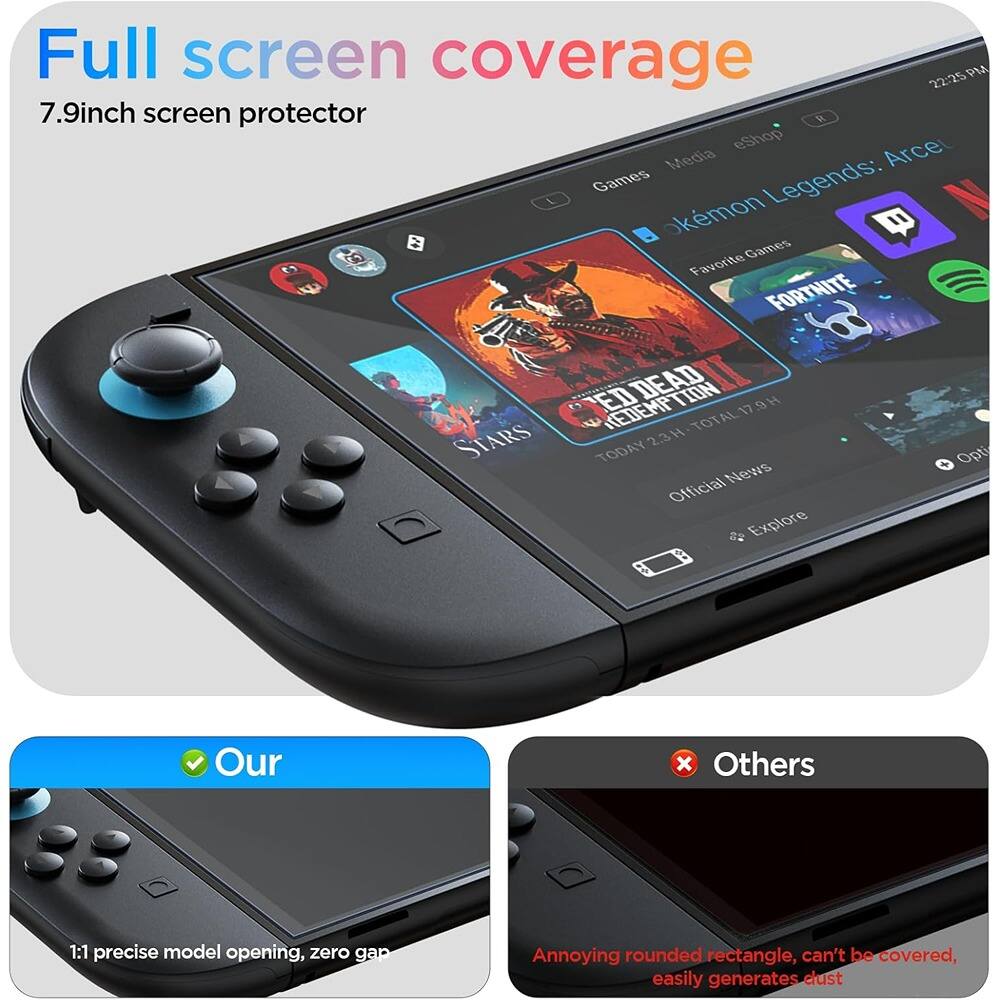 Full screen coverage  
7.9inch screen protector  

Our  
1:1 precise model opening, zero gap  

Others  
Annoying rounded rectangle, can't be covered, easily generates dust