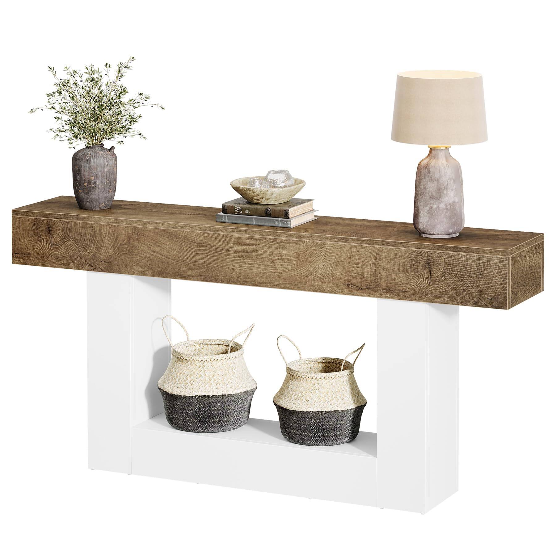 Alt View 5. Tribesigns - 63-Inch Long Console Table, 2-Tier Entryway Table Sofa Table with Storage, Farmhouse Wood Behind Couch Table for Living - Light Brown & White.