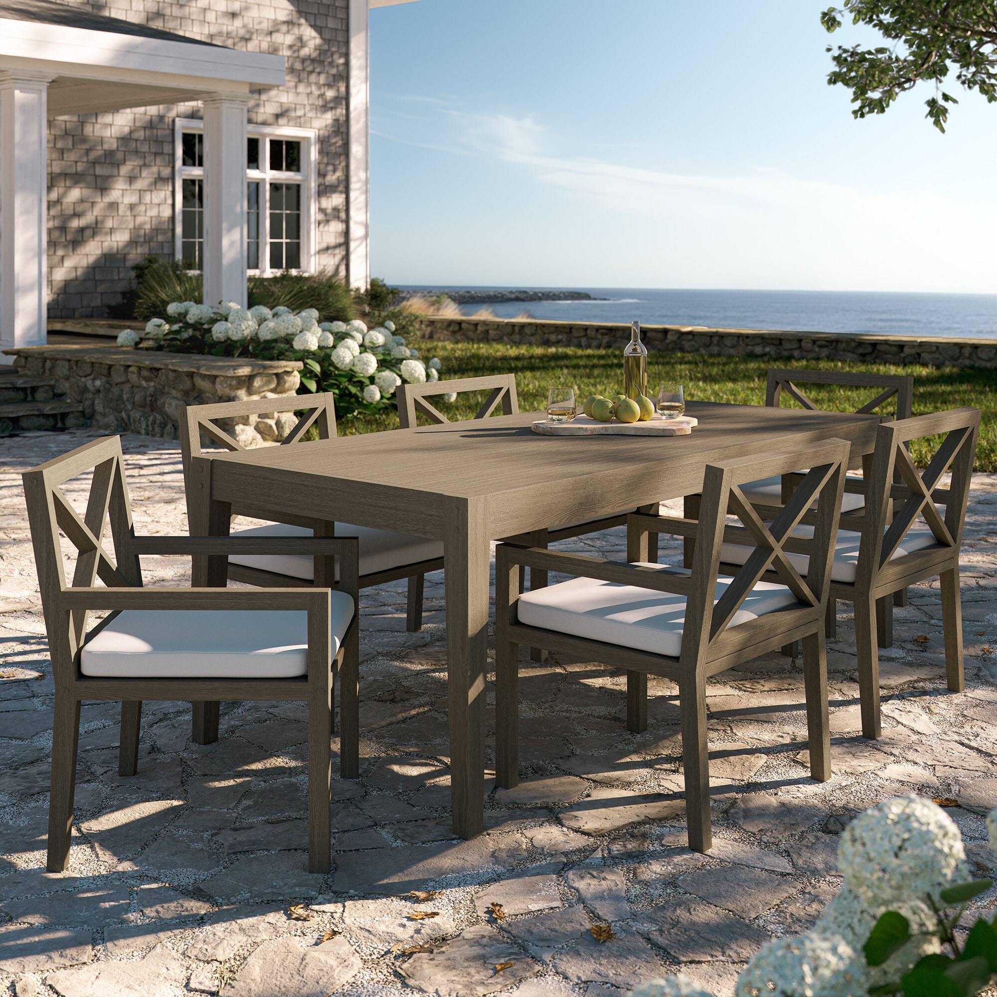 Alt View 4. Modway - Northlake 7-Piece Teak Wood Outdoor Patio Dining Set - Weathered Gray.