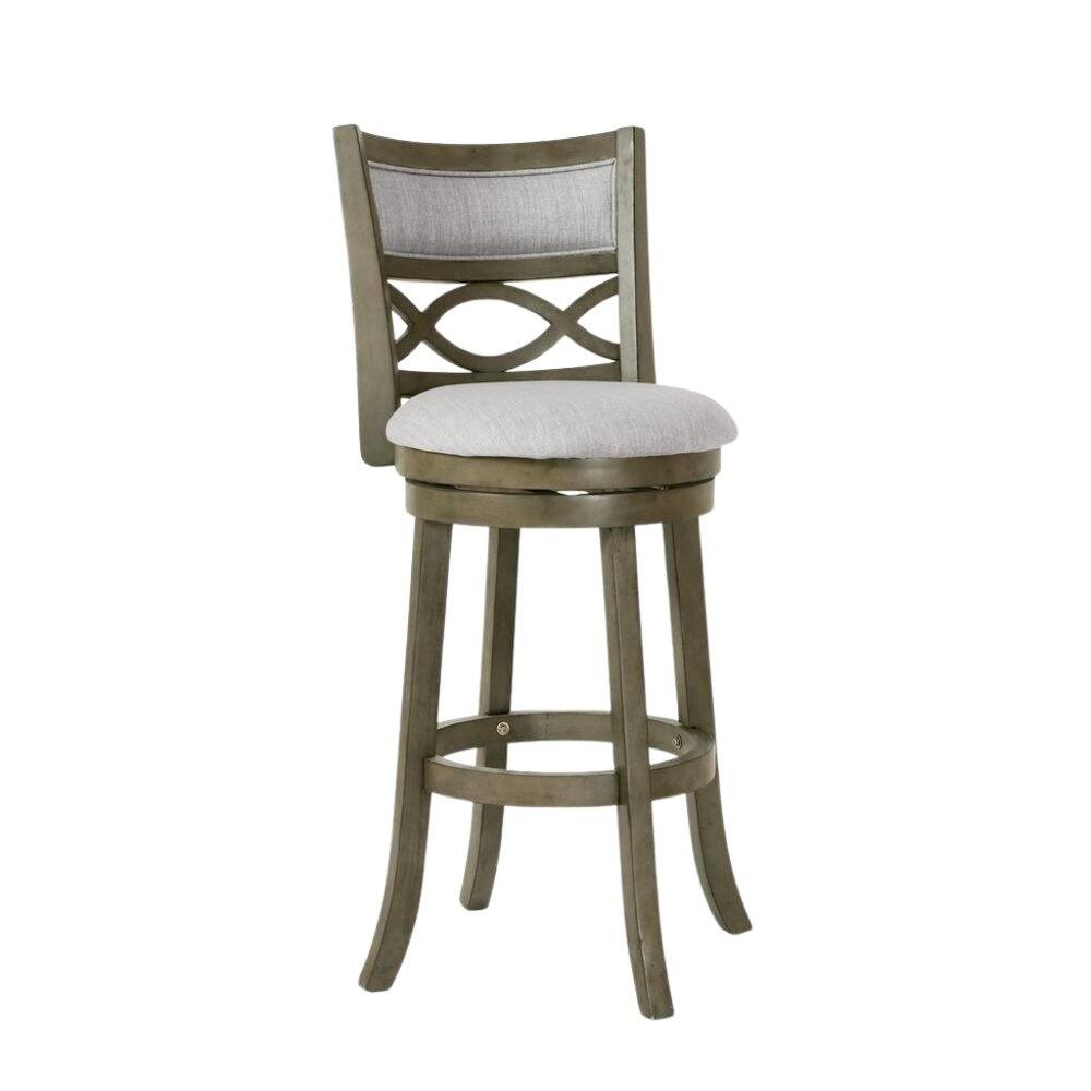 Back. FurniFact - Wood Swivel Bar Stool Set of 2 Gray Fabric - Grey.