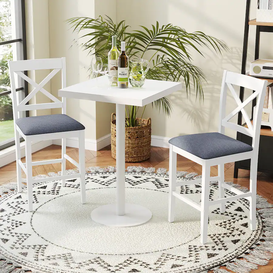 Stools Costway Rubber Wood X Back Bar Stools Set of 4 with Upholstered ...