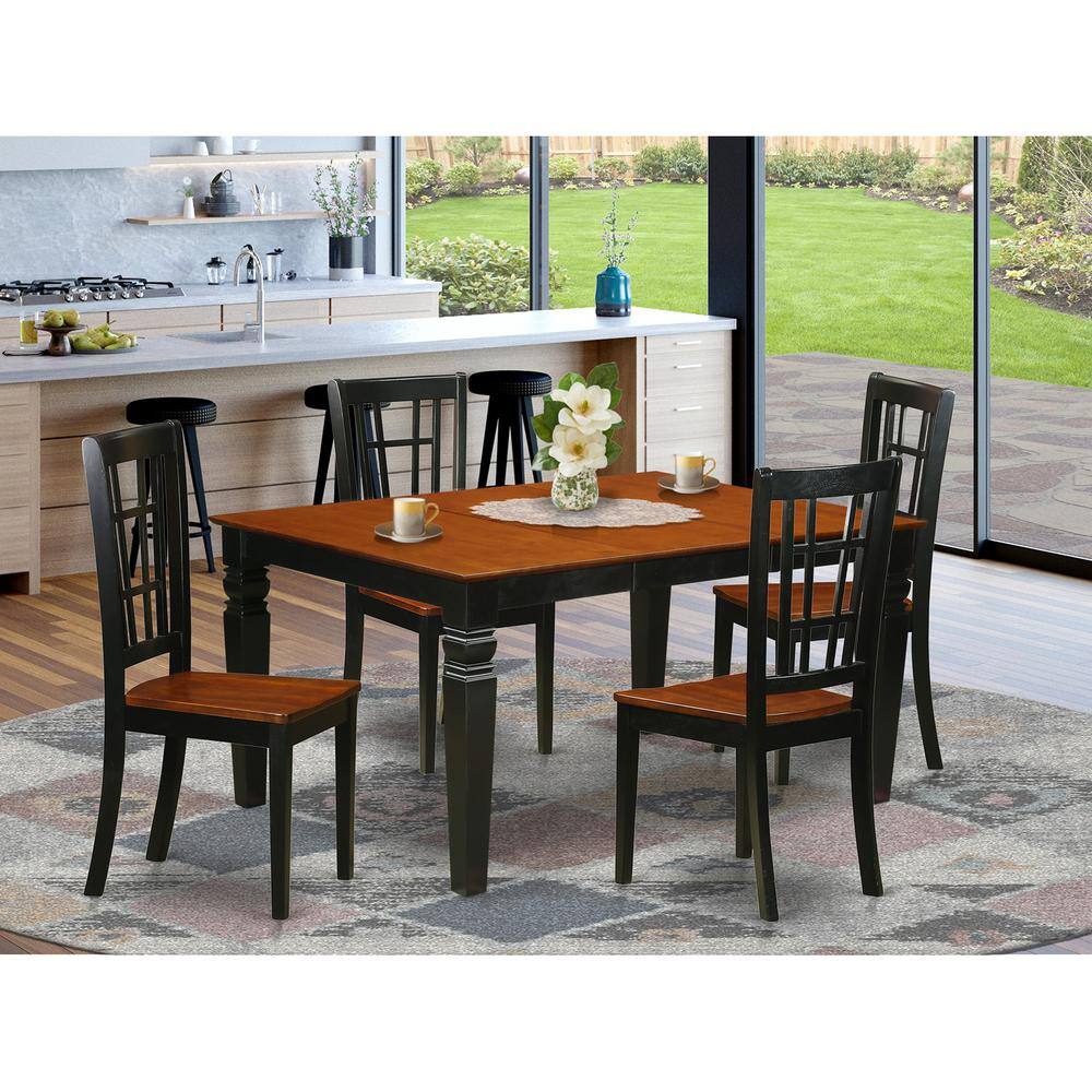 Back. East West Furniture - 5 Pc Dining set with a Dinning Table and 4 Wood Kitchen Chairs in Black - Black & Cherry.