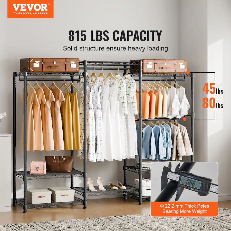 Vevor Clothes Rack VEVOR Heavy Duty Clothes Rack, Rolling Clothing Garment Rack with 4 ...