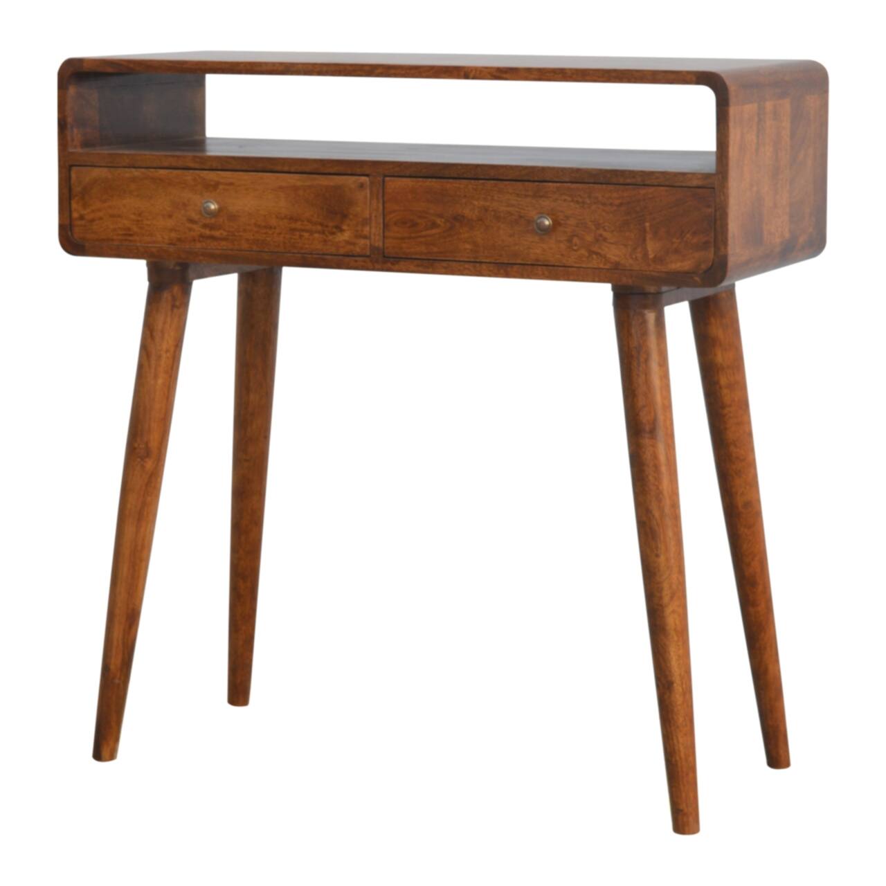 Left. Artisan Furniture - Artisan Furniture Solid Wood Curved Chestnut Console Table - Brown.