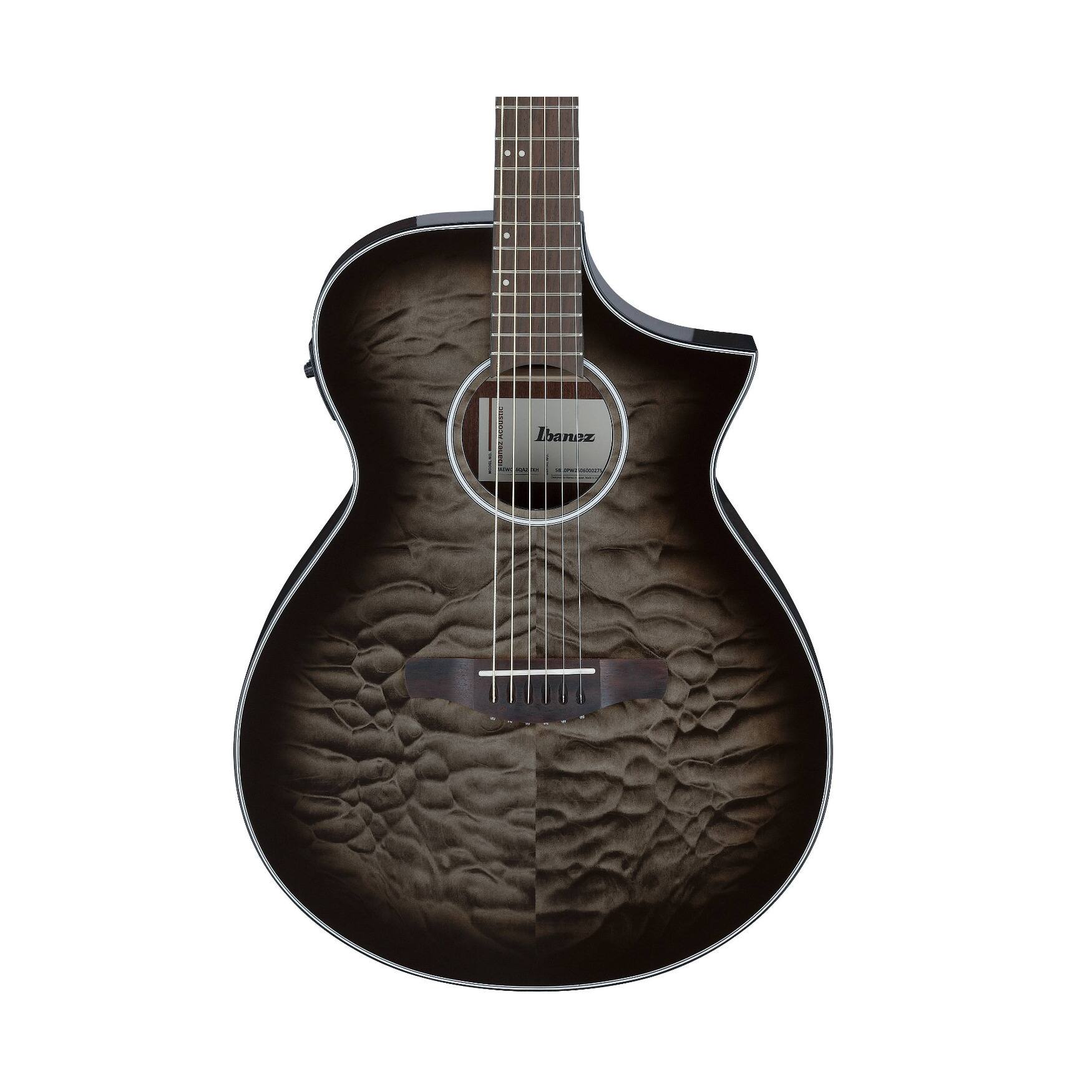 Left. Ibanez - Ibanez AEWC16QA 6-String Acoustic-Electric Guitar (Transparent Black Sunburst).