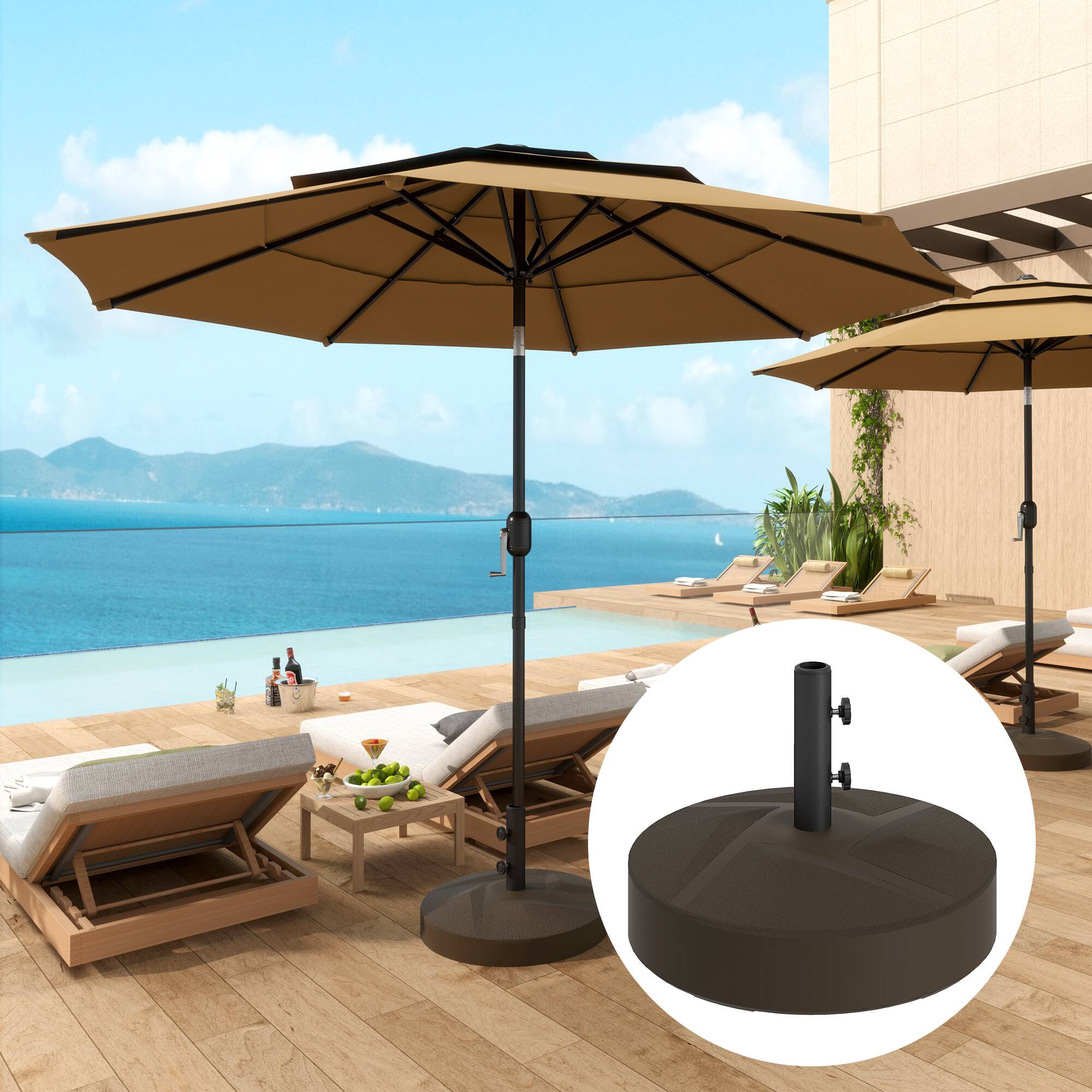 Angle. Outsunny - Patio Umbrella Base Holder, Heavy Duty Outdoor Umbrella Stand Base, Filled Up to 66lbs with Stand or 55lbs with Water - Brown.
