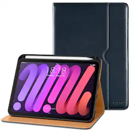DTTO - Case for iPad Mini 7 (A17 Pro) 2024 / Mini 6 2021 8.3" - Leather Folio Stand with Pencil Holder & Multi-Angle Viewing - Blue