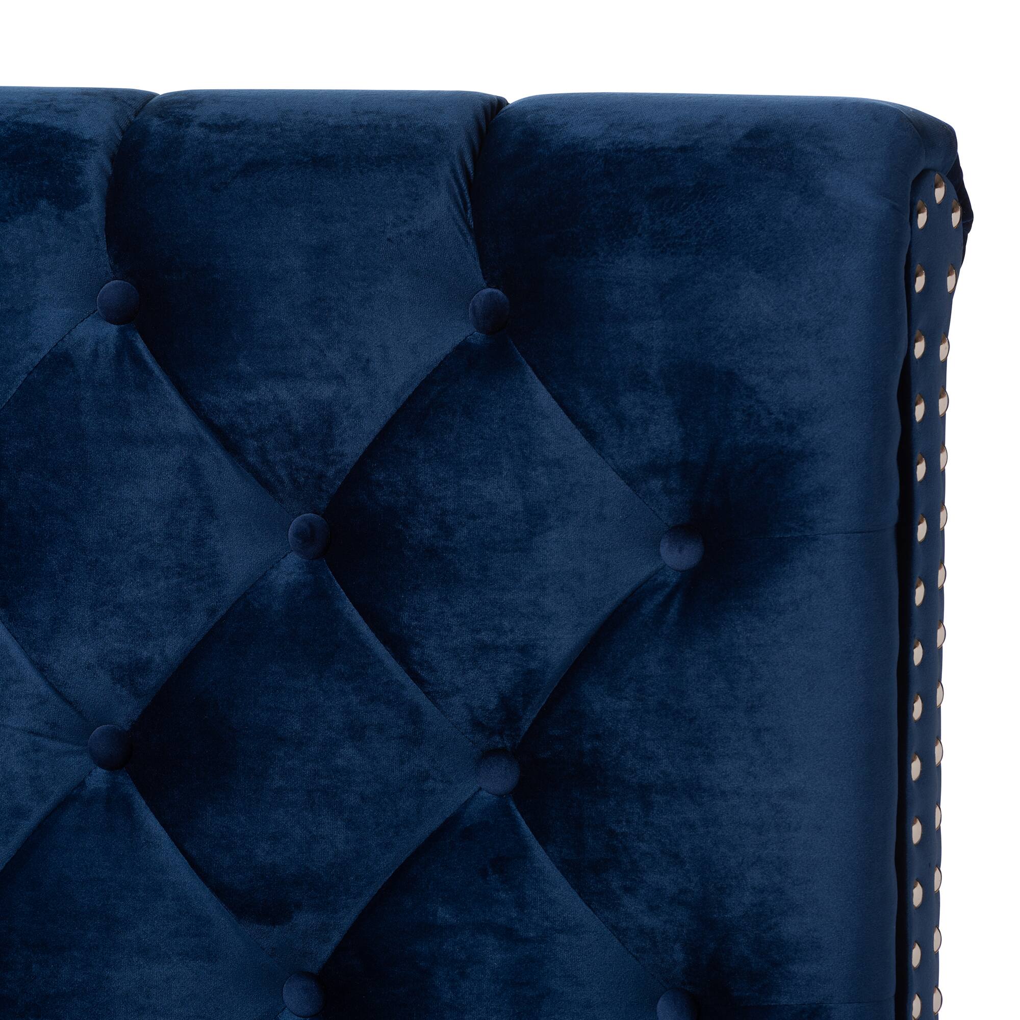 Back. Baxton Studio - Candace Luxe and Glamour Velvet Upholstered Bed - Navy Blue.