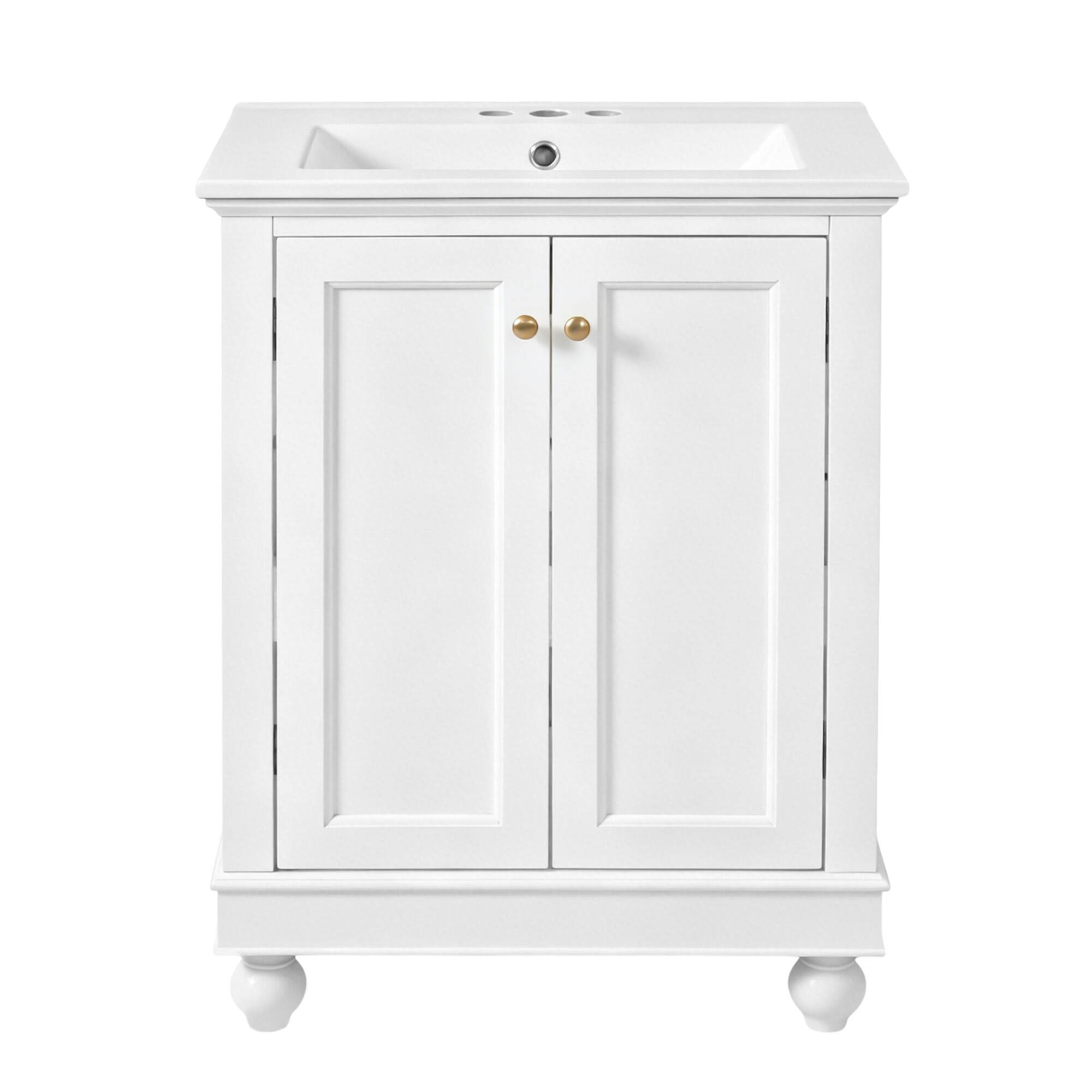 Back. Whisen - 24" Modern Bathroom Vanity Cabinet with Sink Adjustable Shelf and Soft-Closing Hinges Storage - White.