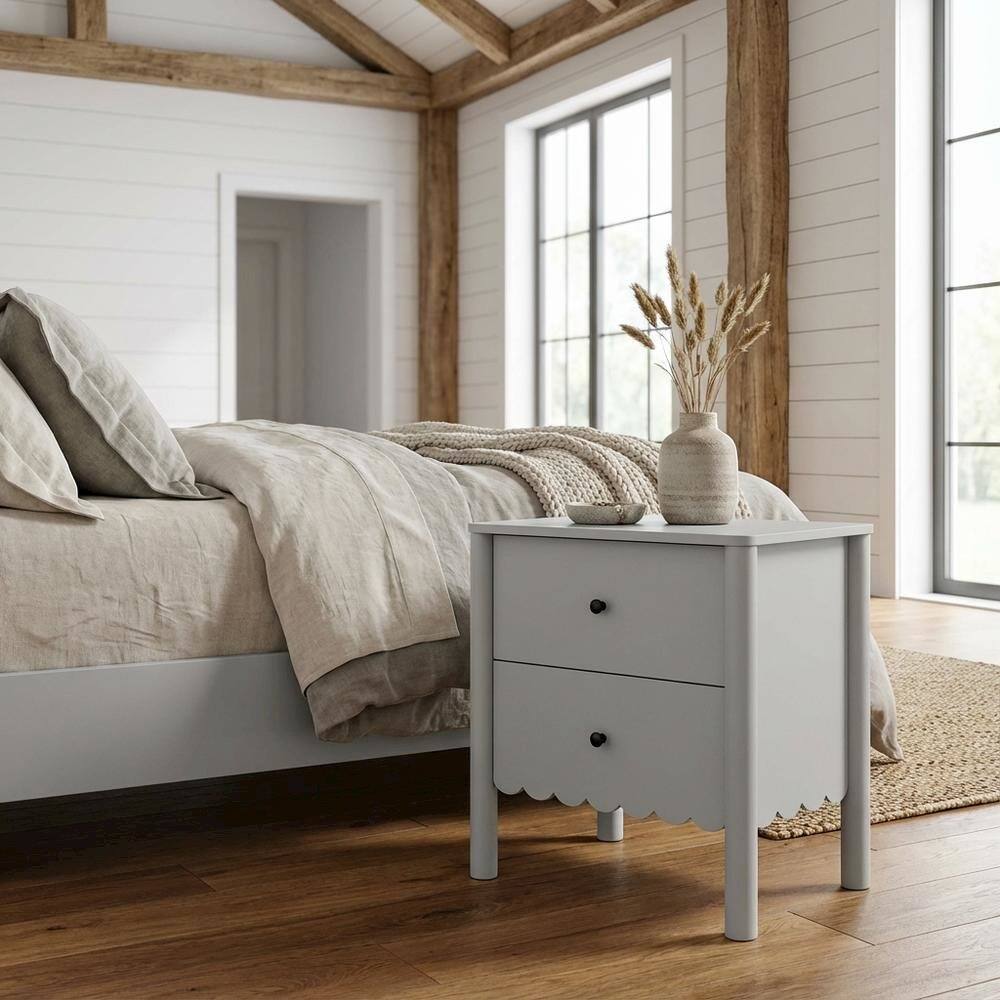 Left. FurniFact - Nightstand with Two Drawers in Elegant Finish for Bedroom Storage - Gray.