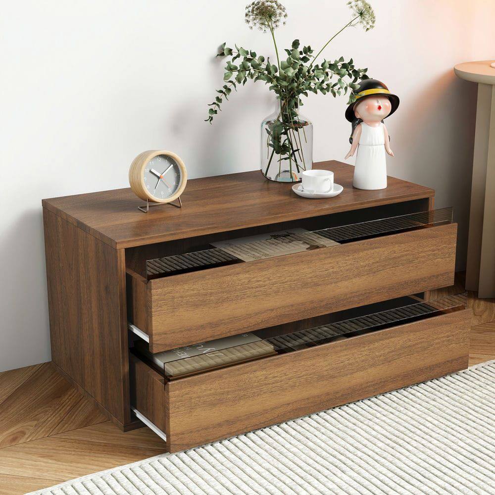 Alt View 6. Kadyn - 2-Drawer Wooden Stackable Storage Drawers, Small Food Pantry Cabinet, Underbed Drawer for Bedroom, Brown - Brown.