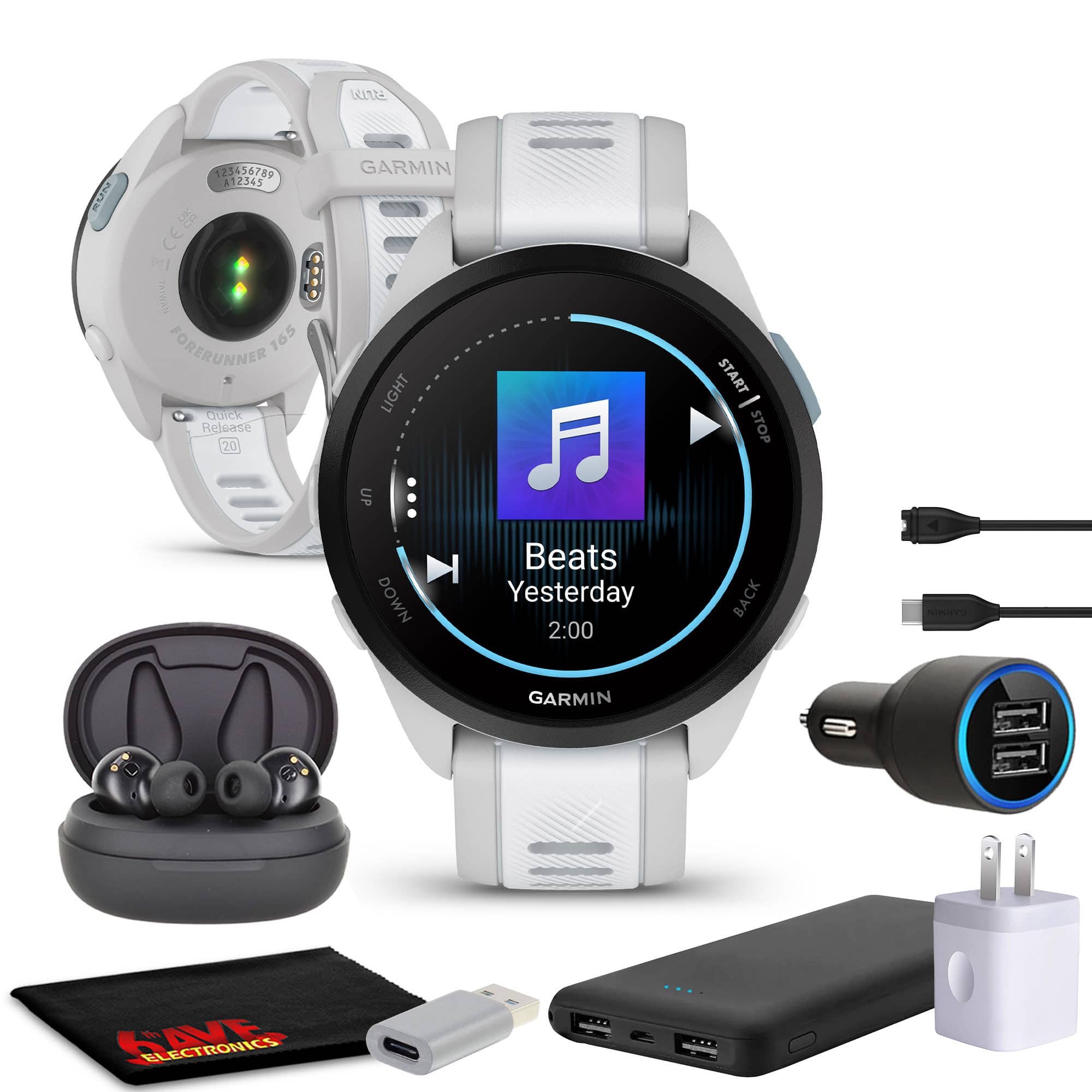 Garmin - Forerunner 165 Music GPS Running Smart Watch Bundle - Mist Gray/Whitestone - Mist Gray/Whitestone - (2024)