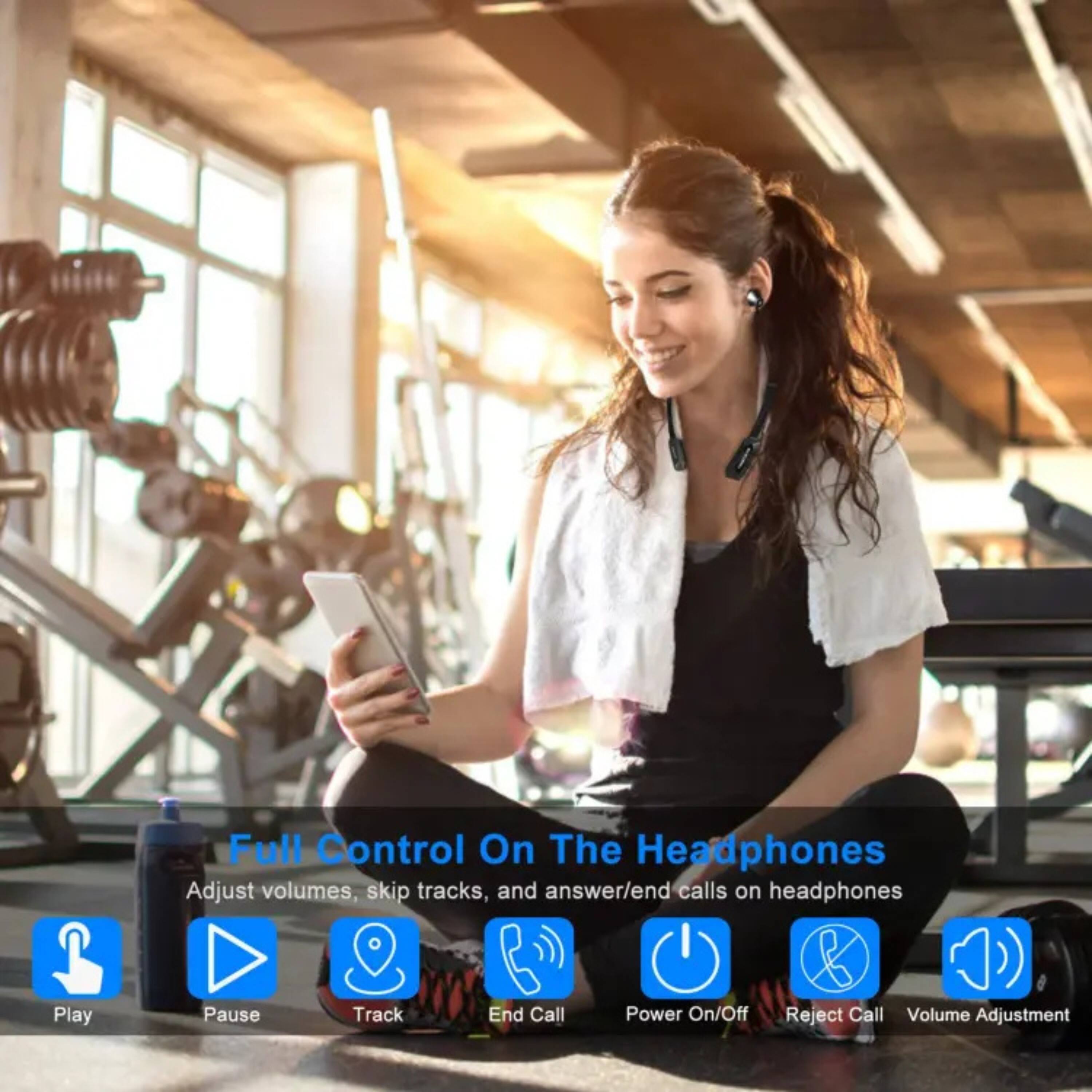 Full Control On The Headphones  
Adjust volumes, skip tracks, and answer/end calls on headphones  

- Play  
- Pause  
- Track  
- End Call  
- Power On/Off  
- Reject Call  
- Volume Adjustment