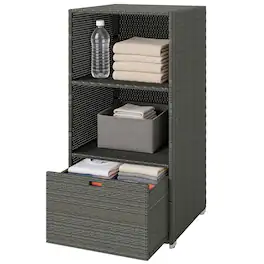 Outsunny - Pool Towel Rack, Water-Resistant PE Plastic Rattan Wicker Storage Organizer, 2 Shelves, 1 Basket Drawer - Dark Gray