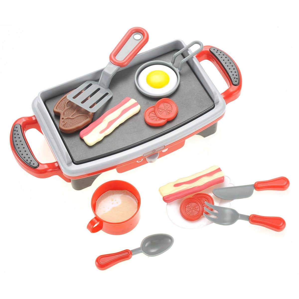 JuzToys - Kids Pretend Grill Playset – BBQ Griddle Electric Set, Kitchen Cooking Toys with Play Food, Utensils, Red/Gray - Multi price history on PriceWatchPro