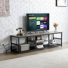 Vecelo - Industrial TV Stand with Power Outlets and USB Ports – Modern Open Shelf Media Console Table for Living Room - 63" Grey With Socket