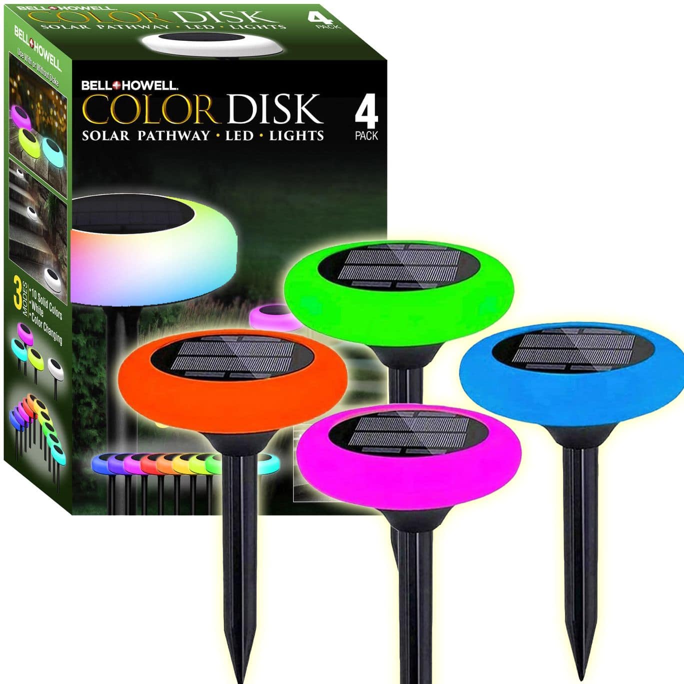 Bell + Howell - Color Changing LED Solar Powered Disk Lights - 4 Pack