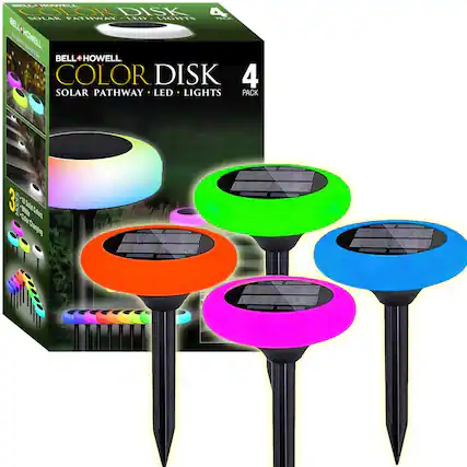 BELL+HOWELL COLOR DISK 4 SOLAR PATHWAY LED LIGHTS PACK 3 MODES WHITE *10 5l Colors Dranging