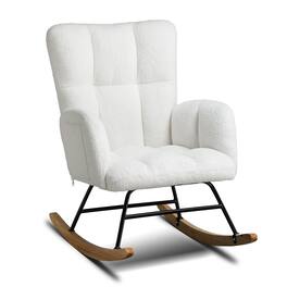 Ecooso - Upholstered Lounge Rocking Chair, High Back for Nursing, Reading, Napping - Off White