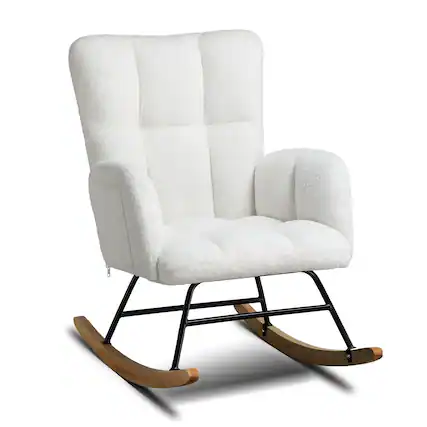 Front. Ecooso - Upholstered Lounge Rocking Chair, High Back for Nursing, Reading, Napping - Off White.